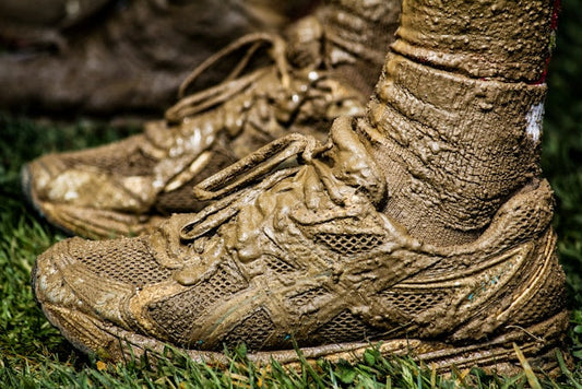 Dirty running shoes needing cleaning