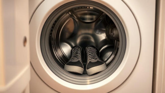 Dirty shoes being washed in a washing machine
