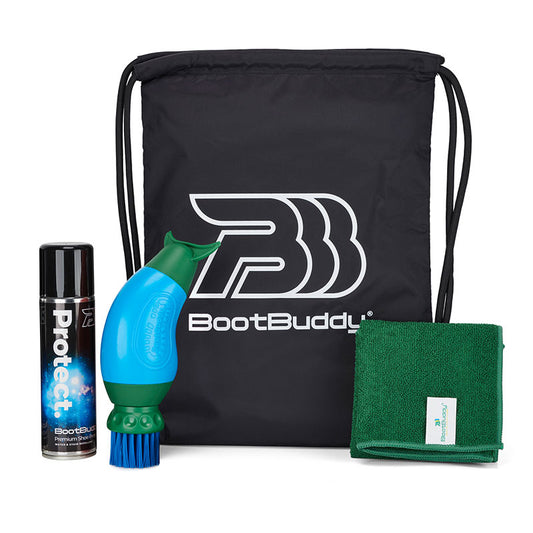 Boot Buddy shoe cleaner with towel, Boot buddy drawstring bag and shoe protect spray